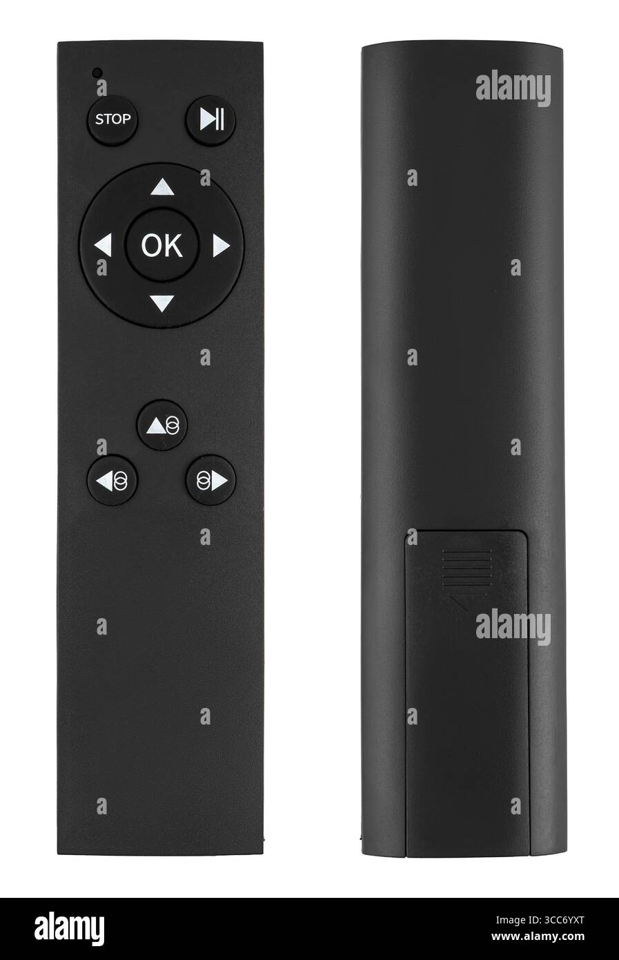 Télécommande pour appareils électroménagers, noire, sur fond blanc, isolée. Banque D'Images