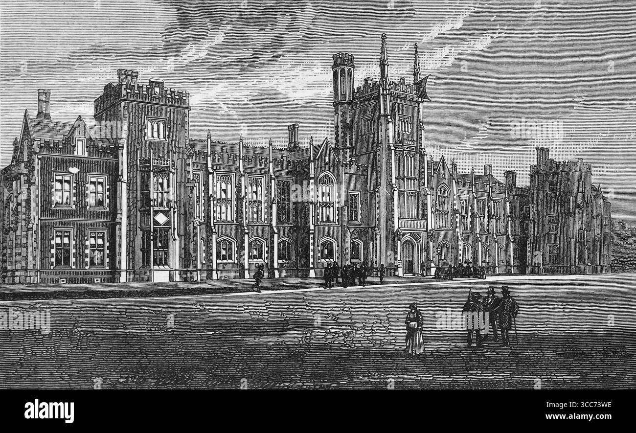 Queen's College, Belfast, Irlande du Nord. Illustration en noir et blanc de notre propre pays vol 4 publié par Cassell, Petter, Galpin & Co à la fin du XIXe siècle. Banque D'Images