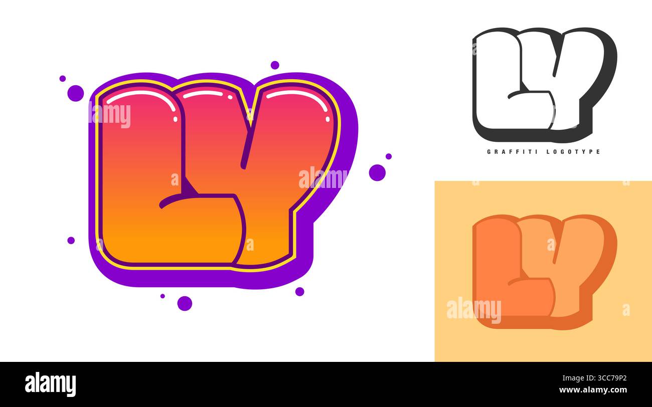 Conception de logo LY pour festival ou fête. Lettre initiale l et y en style graffiti. Creative Modern Lettering nom de la compagnie de typographie de police. Enfants tendance Illustration de Vecteur