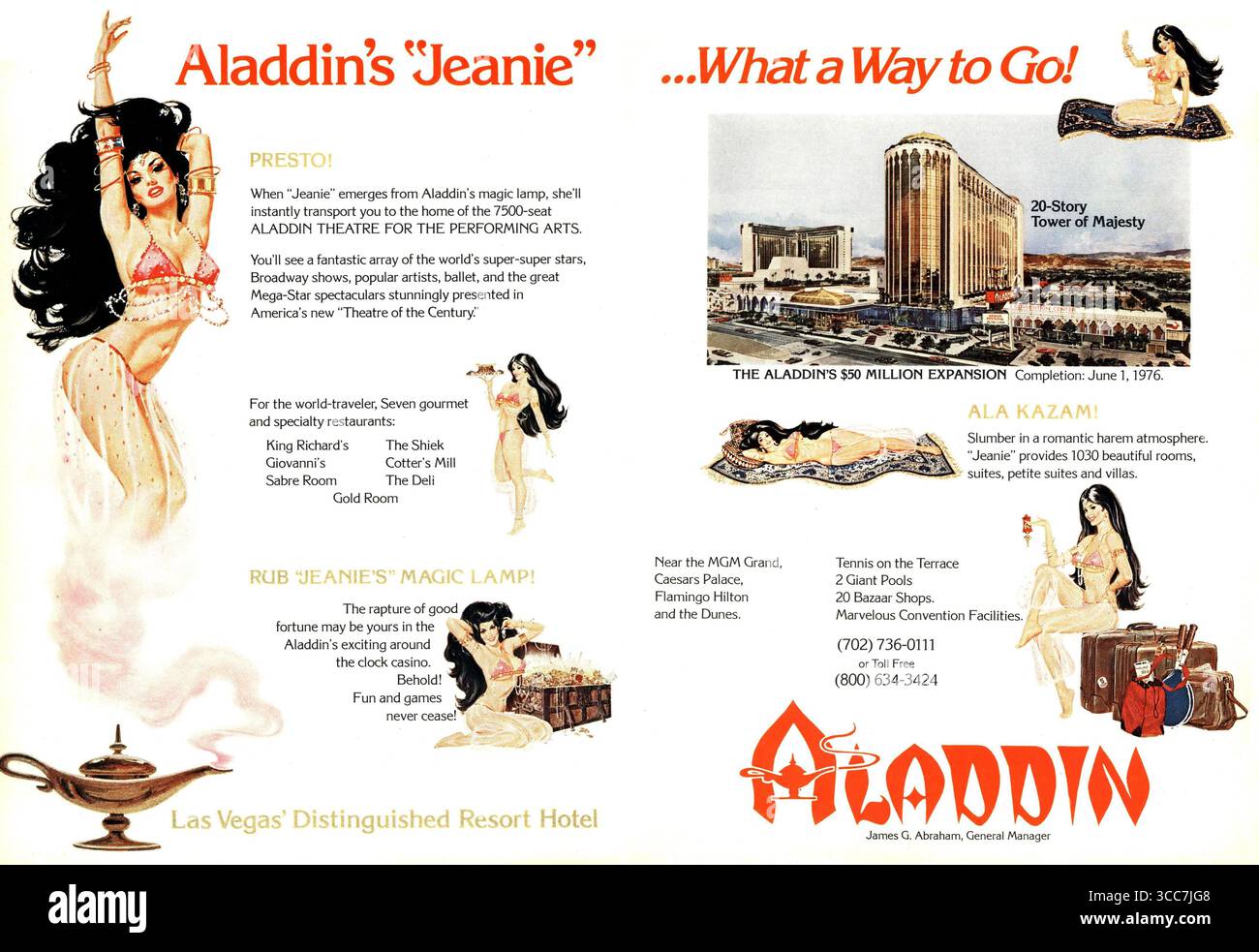 1976 Aladdin Hotel and Casino à Las Vegas annonce, avec un caractère « Jeanie », reflétant le thème des nuits arabes de l'hôtel Banque D'Images