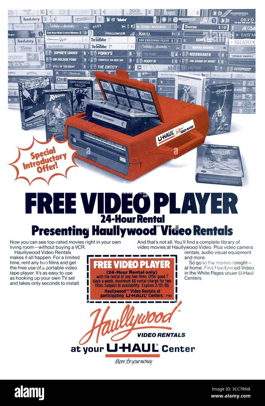 1985 Hollywood Video Player Rentals U-Haul annonce Banque D'Images