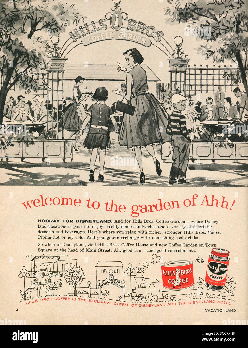 1960 Hills Bros Café jardin Disneyland ad Banque D'Images
