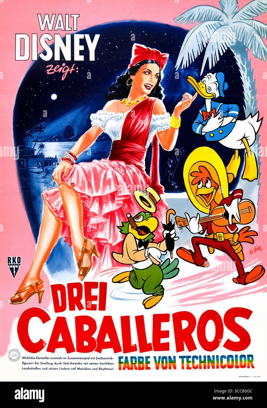 Affiche de film allemand de 1944 pour l'anthologie musicale animée de Walt Disney, les trois Caballeros. Banque D'Images