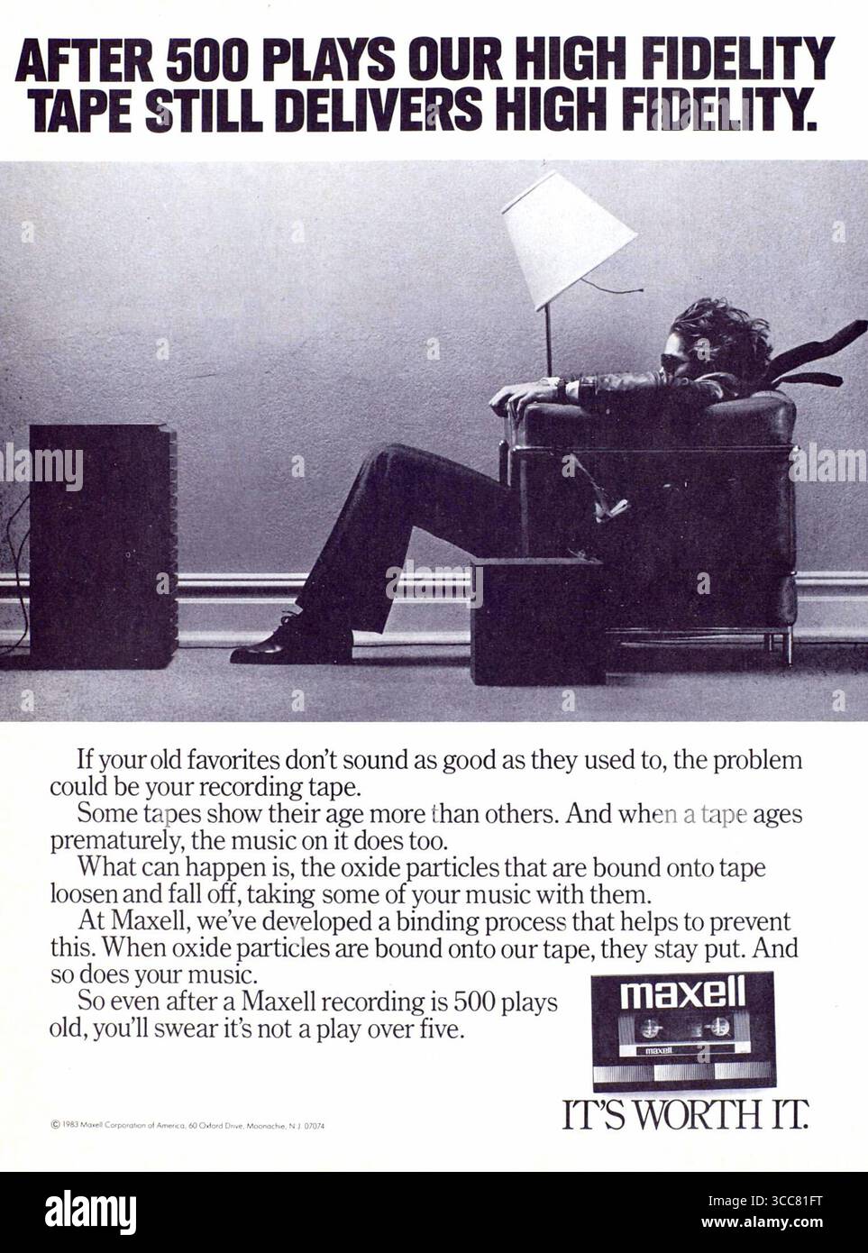 1980 Maxell tape ad - Blown Away - aucune autre bande audio n'offre une fidélité plus élevée. Ad a été créé par McCabe et Sloves Banque D'Images