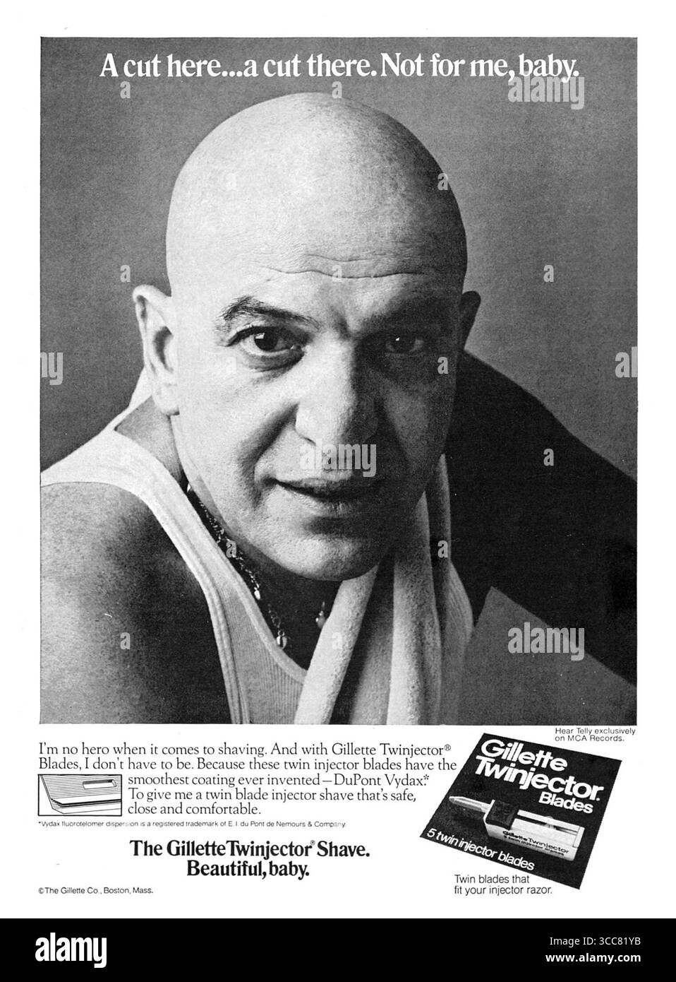 1976 publicité Gillette Twinjecteur Razor mettant en vedette Telly Savalas Banque D'Images