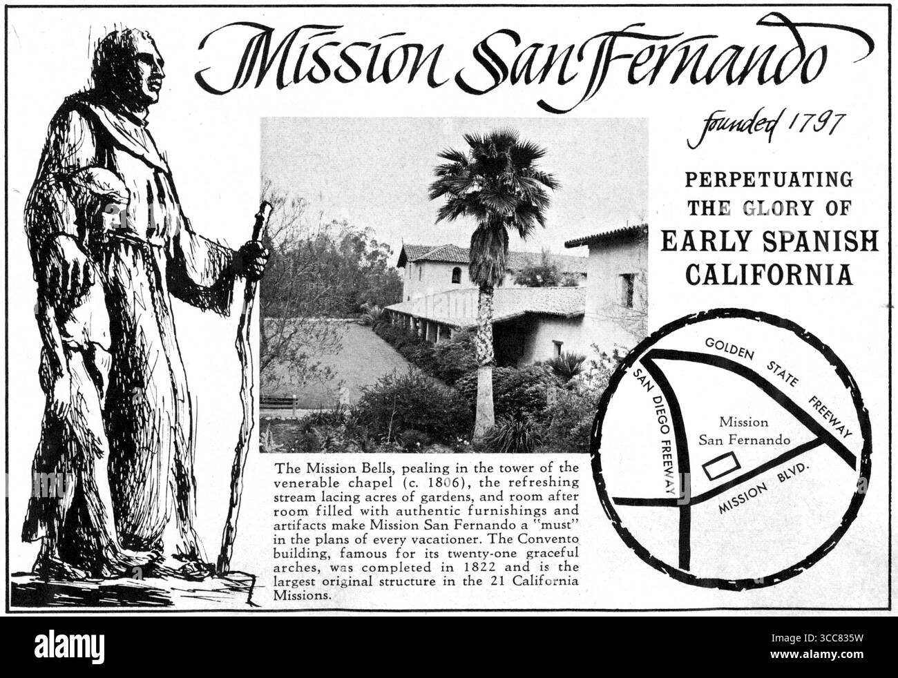 1964 Mission San Fernando ad, une mission espagnole historique située dans la communauté de Mission Hills à Los Angeles, en Californie Banque D'Images