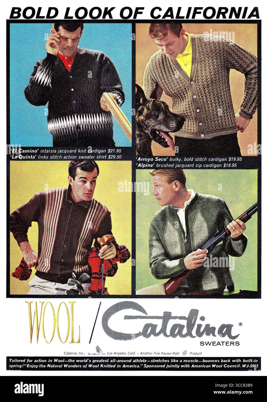 1963 Catalina annonce de pulls en laine, « look audacieux de Californie » Banque D'Images