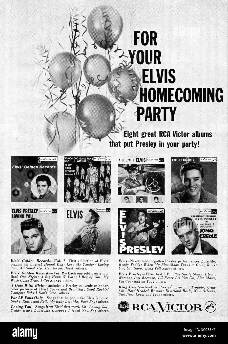 1960 RCA Victor Elvis Presley enregistre la publicité, 'pour votre fête de retour à la maison Elvis' Banque D'Images 1960 RCA Victor Elvis Presley enregistre la publicité, 'pour votre fête de retour à la maison Elvis' Banque D'Images