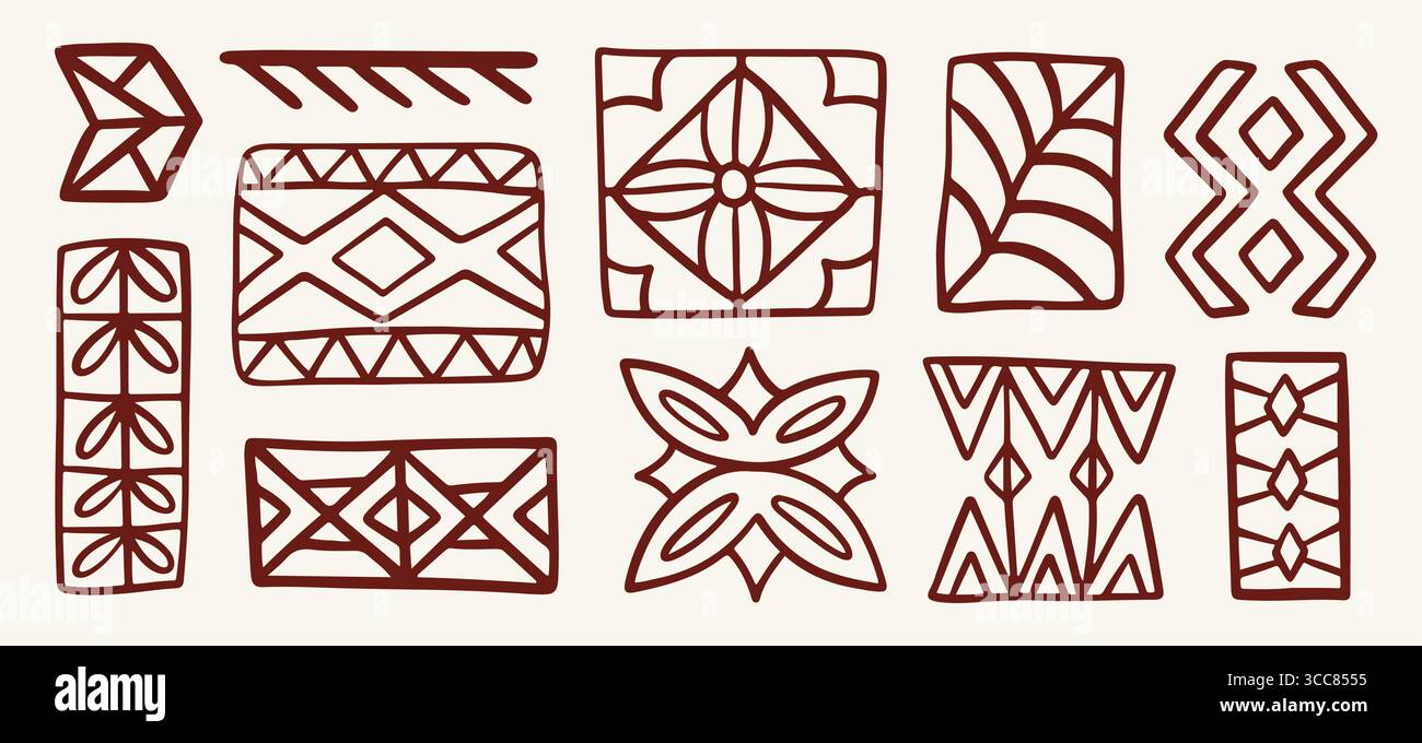 Symboles d'icône tribale hawaïenne, formes géométriques définies Illustration de Vecteur