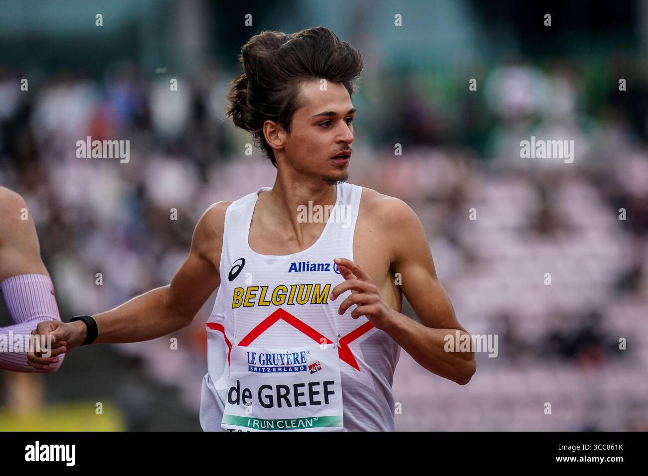 Tampere, Finalnd. 10 août 2025. Martin de Greef en action pour le 110m H aux Championnats d'Europe d'athlétisme U20, à Tampere, Finlande, dimanche 10 août 2025. Les championnats d'Europe U20 se déroulent du 07 au 10 août. BELGA PHOTO COEN SCHILDERMAN crédit : Belga News Agency/Alamy Live News Banque D'Images