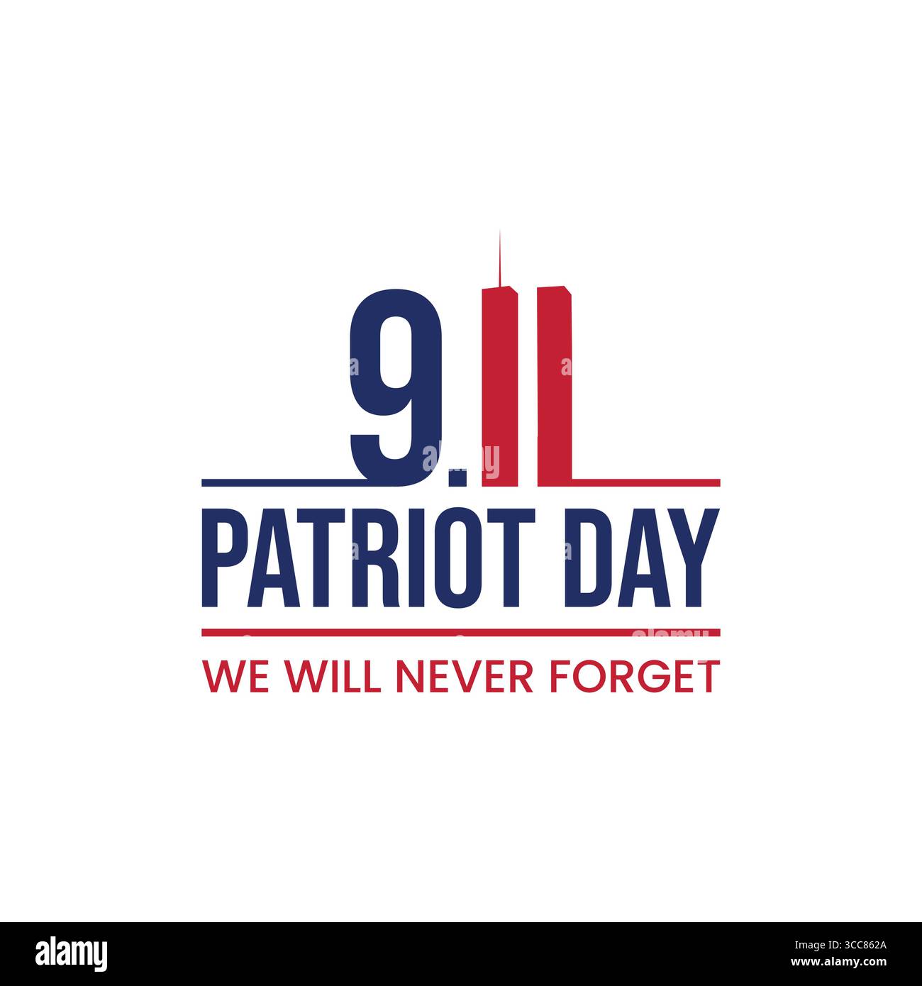 Vecteur mémorial minimaliste pour le Patriot Day avec des formes audacieuses Twin Towers en rouge, symbolisant la force et l'unité. Convient pour affiches, bannières, t-shirt Illustration de Vecteur