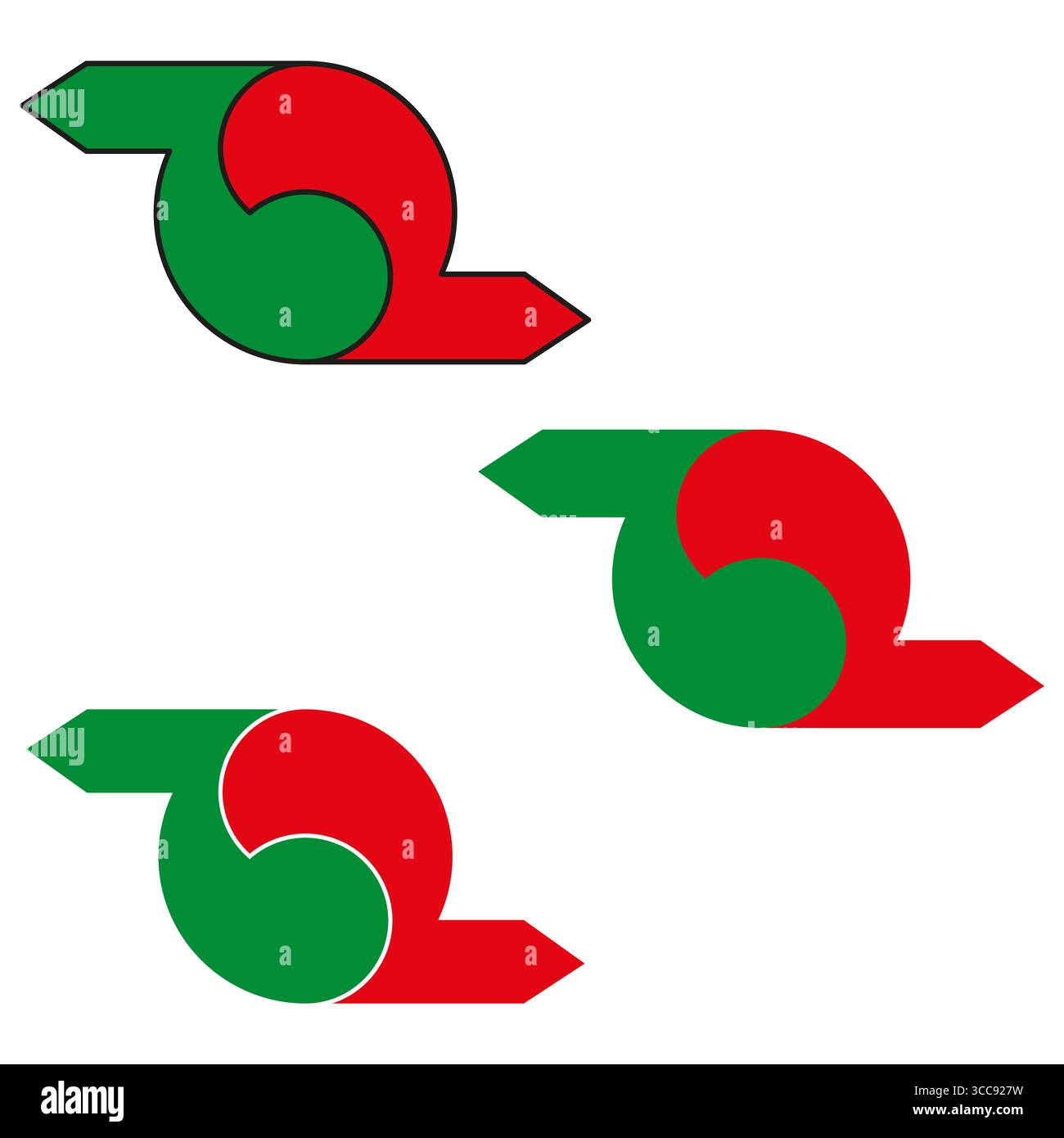 S flèches vectorielles courbes. Symboles de débit rouge vert. Illustration de la direction dynamique. Emblème de chemin circulaire. Illustration de Vecteur