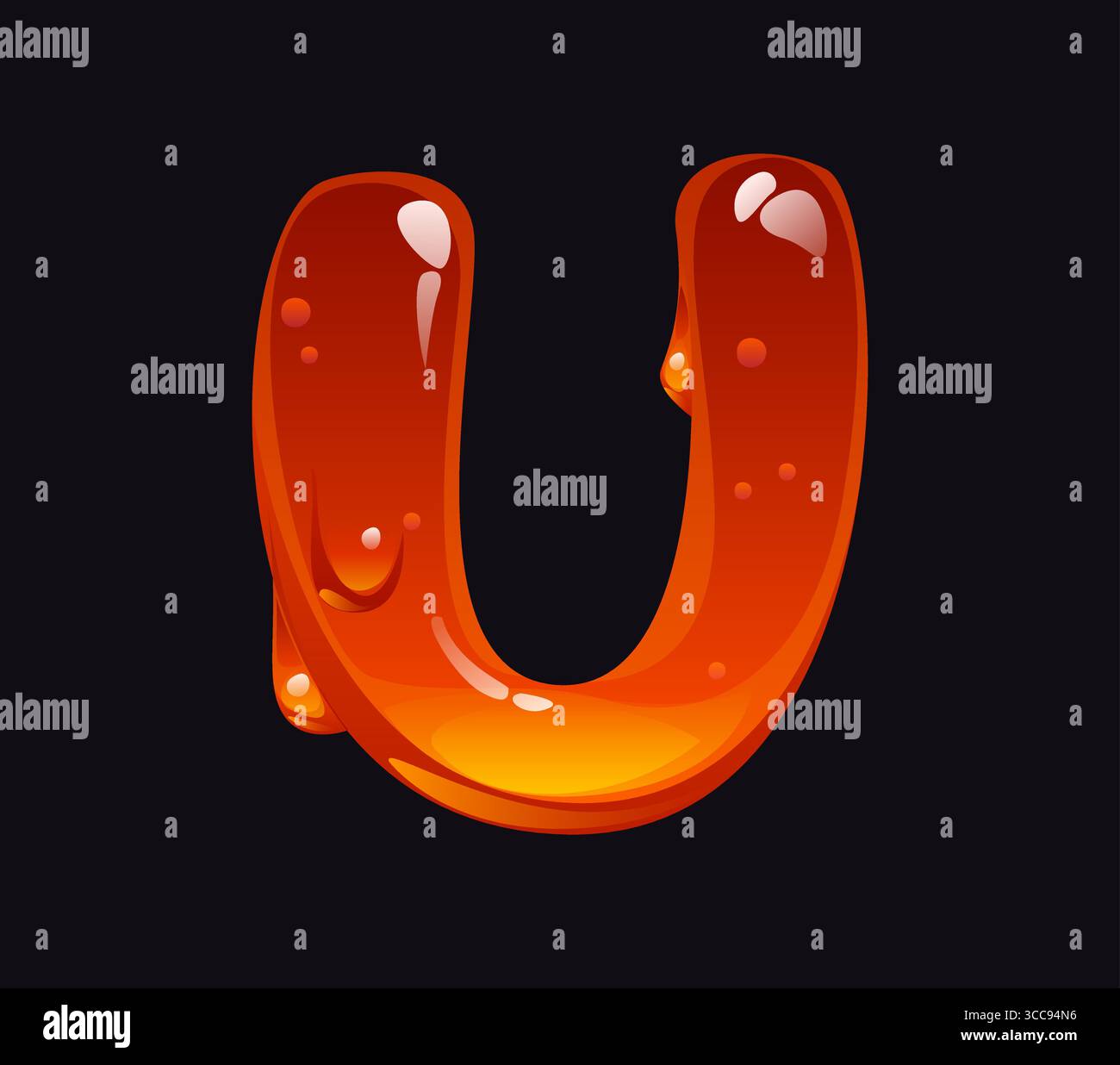 Lettre de police de dessin animé de miel coulant U. élément de type miel jaune, vecteur de bonbons savoureux ABC typeset signe. Caramel liquide lettre de l'alphabet anglais ou symbole de police ambre doux Illustration de Vecteur