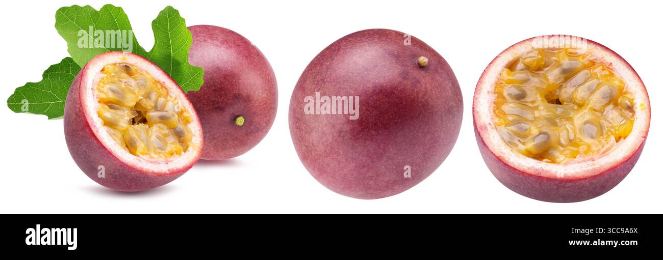 Collection de fruits de la passion isolé sur un fond blanc. Banque D'Images