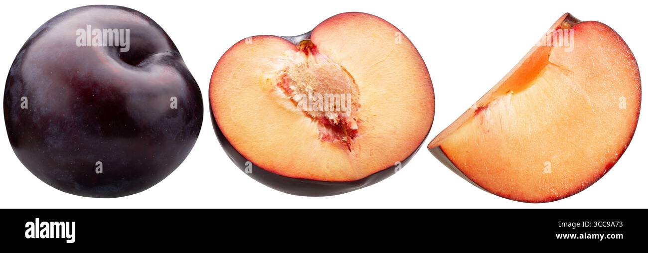 Collection de prunes isolé sur un fond blanc. Banque D'Images