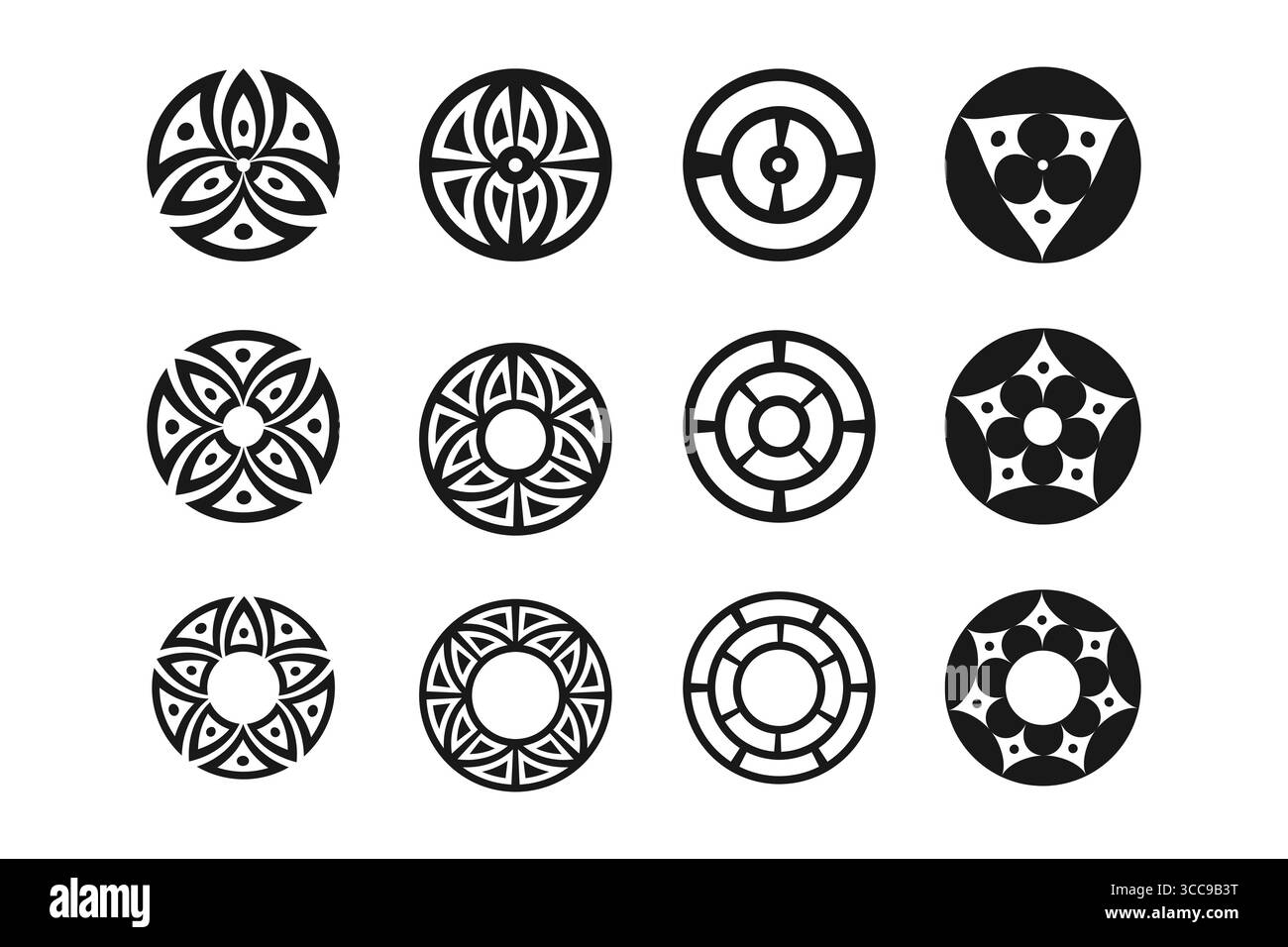 Collection de motifs de cercle géométrique en noir et blanc Illustration de Vecteur