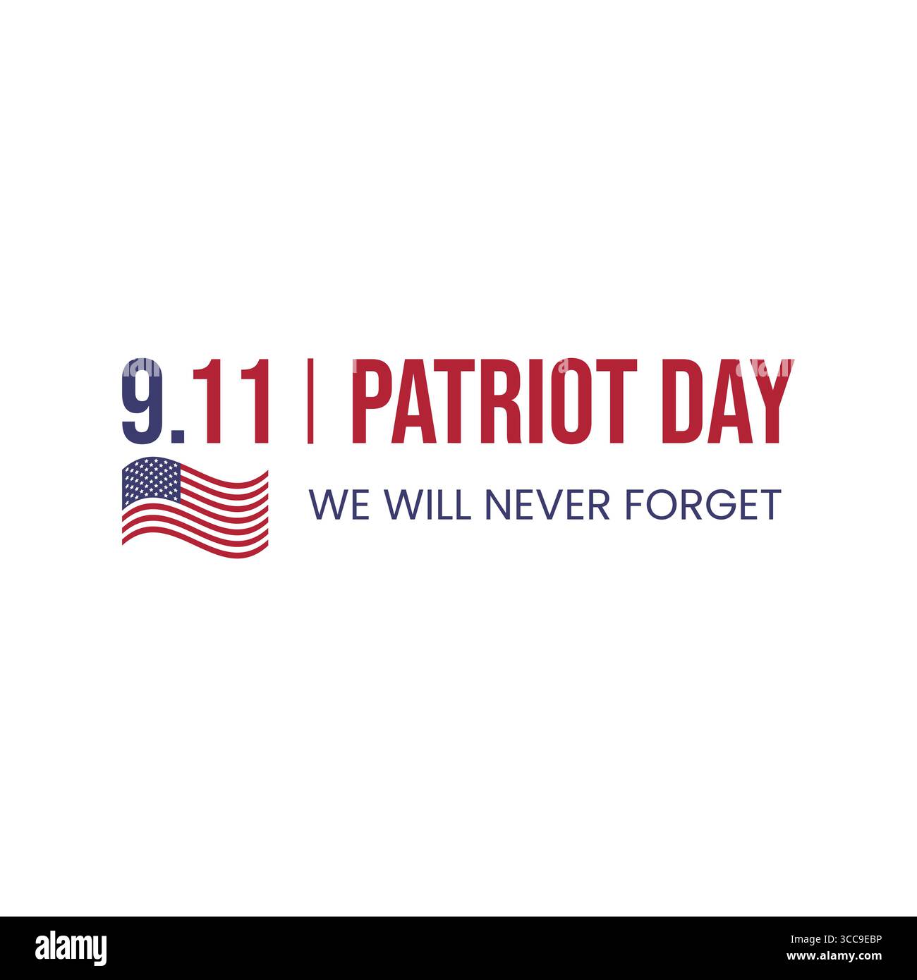 Design vectoriel épuré et audacieux du Patriot Day mettant en vedette un drapeau américain minimaliste associé à une typographie forte pour le souvenir. Idéal pour les vêtements, digita Illustration de Vecteur