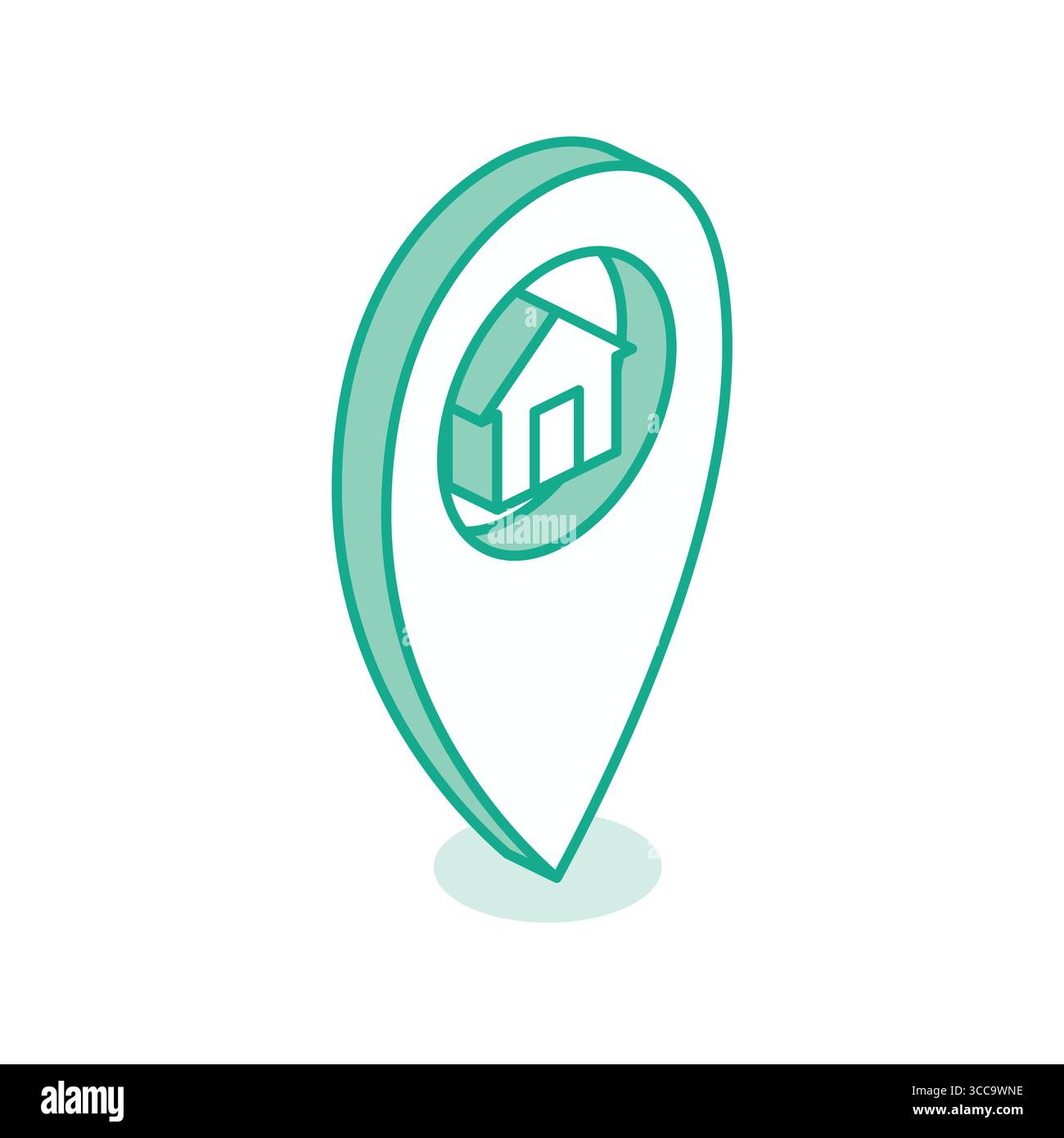 Icône isométrique d'un pointeur d'emplacement de carte avec un symbole de maison à l'intérieur. Concept d'adresse personnelle, de destination de livraison, de navigation GPS et d'immobilier lo Illustration de Vecteur