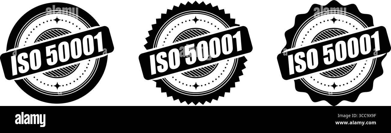 Estampille certifiée ISO 50001 – conception vectorielle du label et du badge du système de gestion de l'énergie Illustration de Vecteur