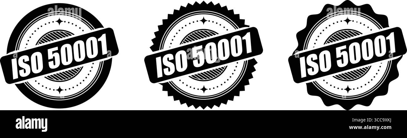 Estampille certifiée ISO 50001 – conception vectorielle du label et du badge du système de gestion de l'énergie Illustration de Vecteur