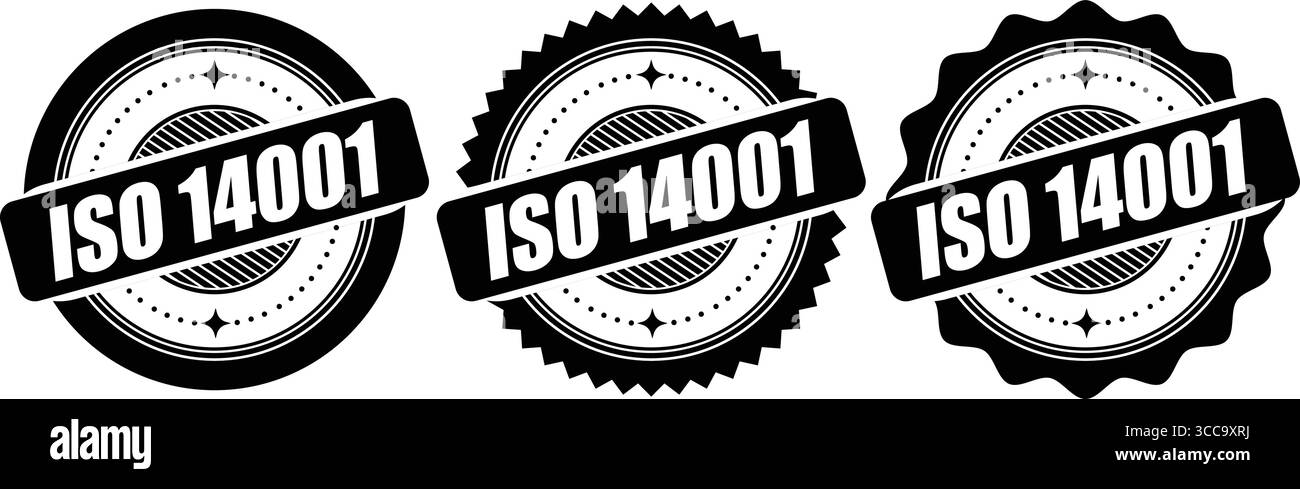 Estampille certifiée ISO 14001 – conception vectorielle d'étiquette et de badge de système de gestion environnementale Illustration de Vecteur