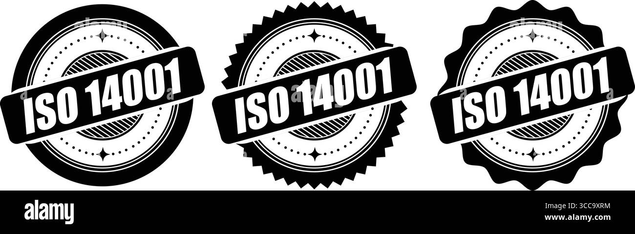 Estampille certifiée ISO 14001 – conception vectorielle d'étiquette et de badge de système de gestion environnementale Illustration de Vecteur