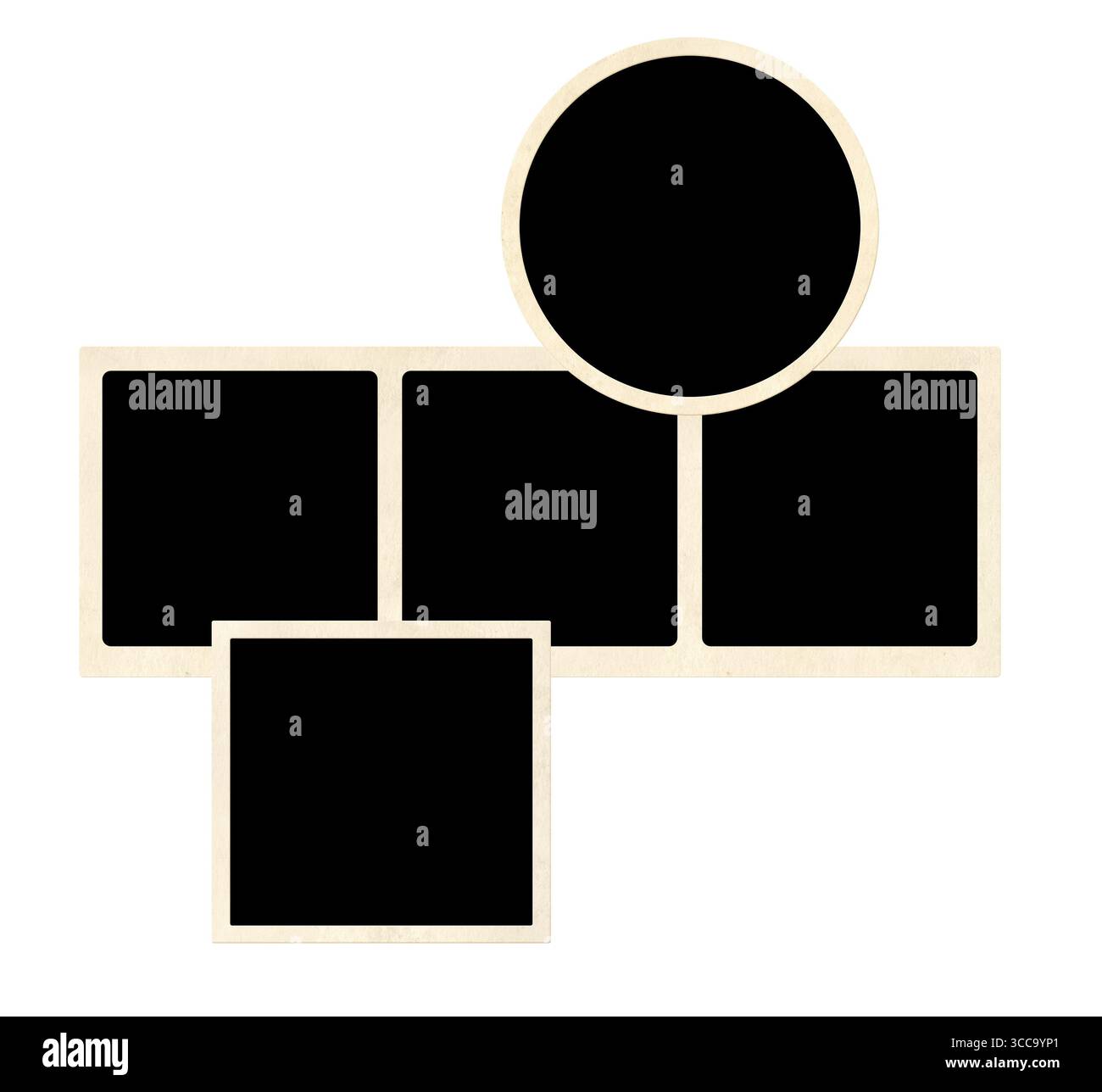 Collage de modèle avec cinq photos de cadre rétro. Grille d'album d'images de moodboard pour scrapbooking. Tableau d'humeur de style vintage. Isolé sur dos blanc Banque D'Images