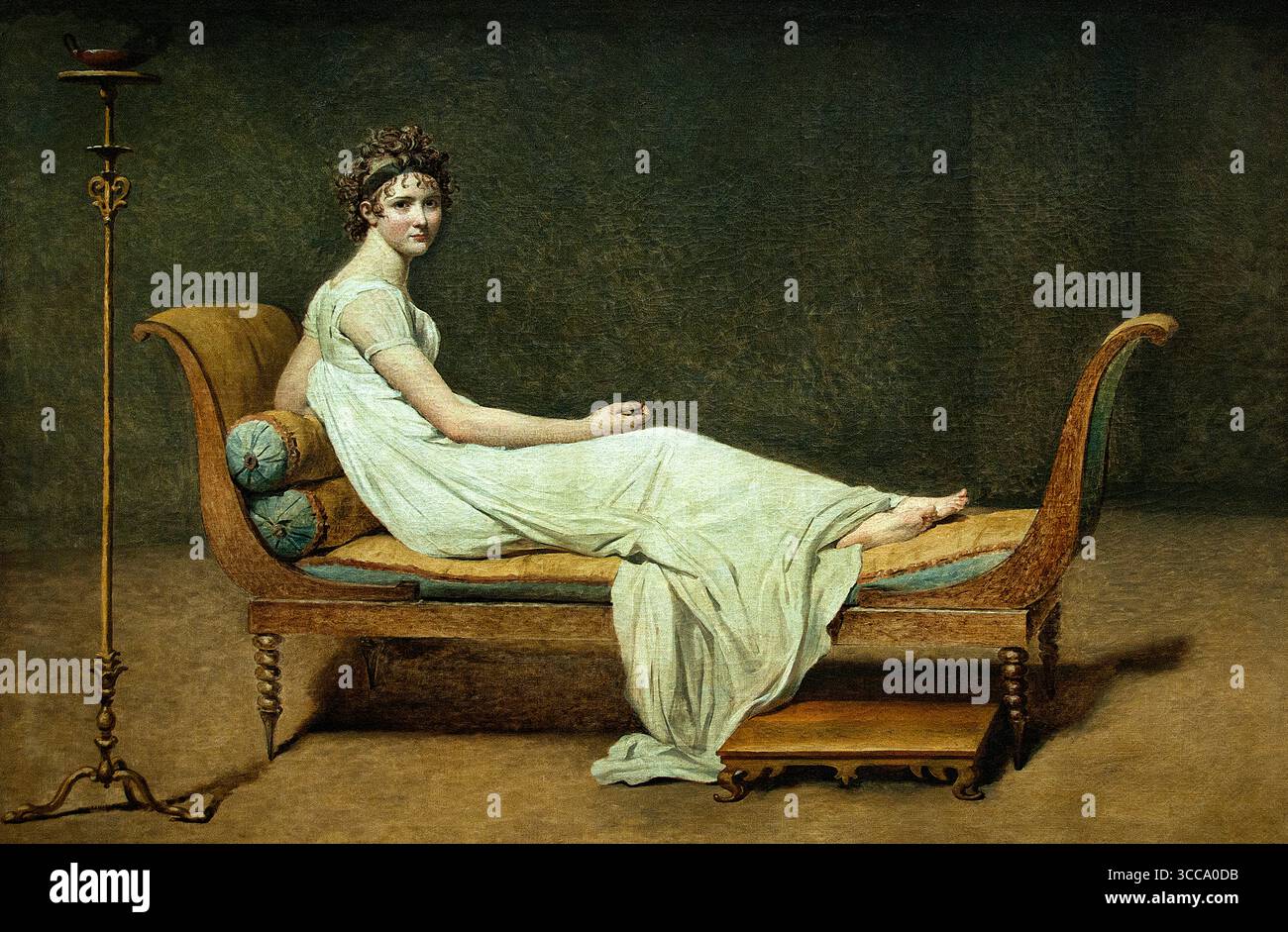 Madame Récamier XVIIIe siècle par Jacques-Louis David 1748 – 1825 France Musée français Louvre Paris ( Jacques-Louis David, 30 août 1748 – 29 décembre 1825), peintre français de style néoclassique, considéré comme le peintre prééminent de l'époque. Dans les années 1780, sa marque cérébrale de peinture d'histoire, a marqué un changement de goût loin de, la frivolité rococo vers l'austérité classique, la sévérité, et le sentiment accru, qui s'harmonisait avec le climat moral, des dernières années de l'ancien régime) Banque D'Images
