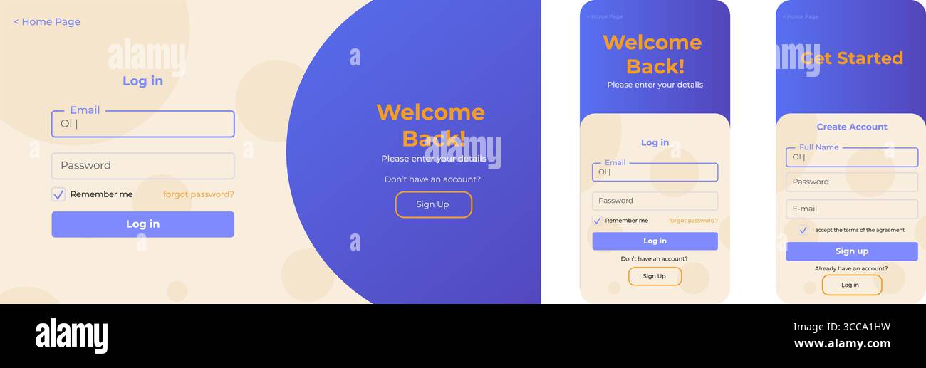 Mise en page de l'inscription et de la connexion. Nettoyez les modèles d'inscription et de connexion avec des éléments ux. Formulaires d'authentification des utilisateurs pour site Web et mobile. Illustration de Vecteur