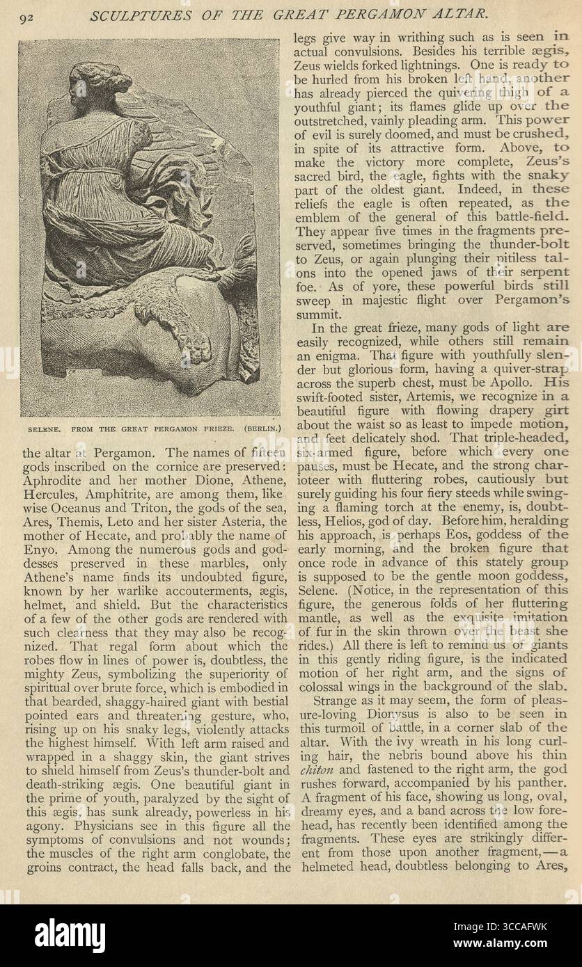 Grèce antique, Sélène déesse grecque de la Lune, sculpture du Grand autel de Pergame, illustration vintage du XIXe siècle Banque D'Images Grèce antique, Sélène déesse grecque de la Lune, sculpture du Grand autel de Pergame, illustration vintage du XIXe siècle Banque D'Images