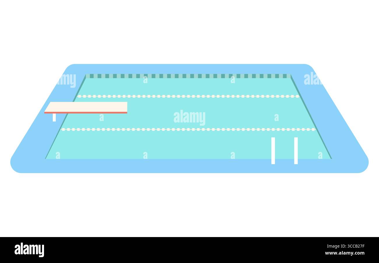 Illustration vectorielle de piscine. Piscine rectangulaire vide. plongeoir, séparateurs de voie, échelle isolée sur fond blanc. Activité de loisirs sportifs Illustration de Vecteur