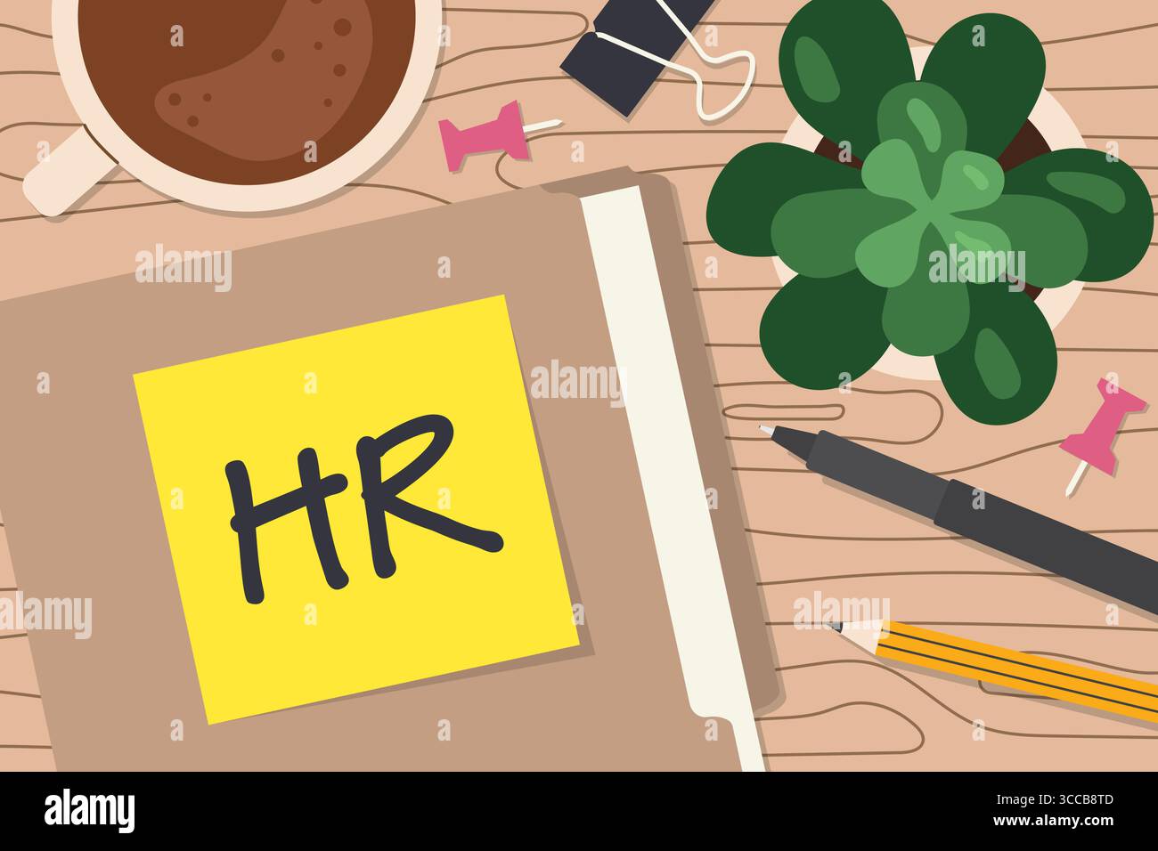 RH (ressources humaines) écrit sur un dossier sur bureau en bois bureau - illustration vectorielle Illustration de Vecteur