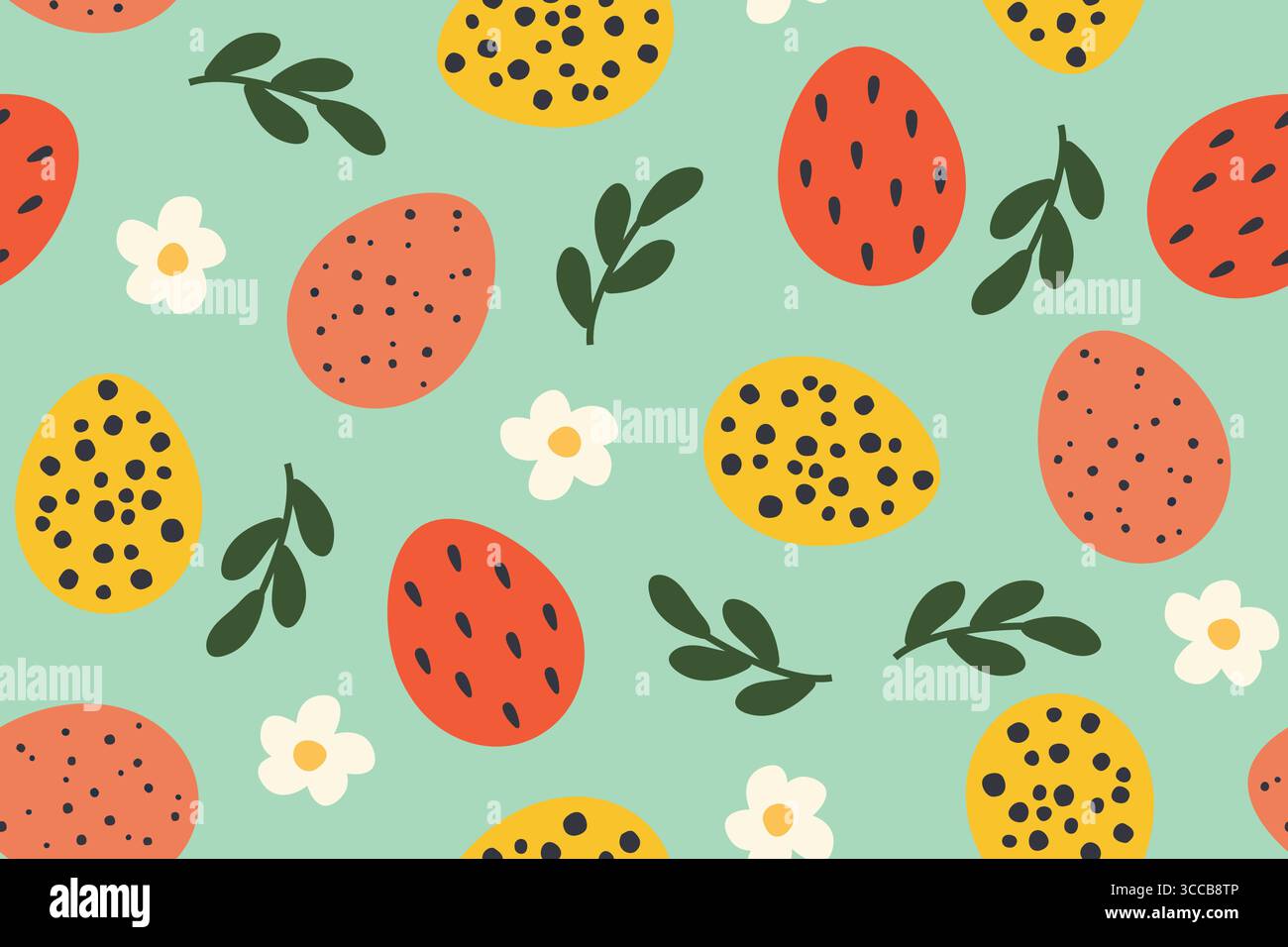 printemps sans couture, motif de pâques avec des œufs colorés et des éléments floraux - illustration vectorielle Illustration de Vecteur