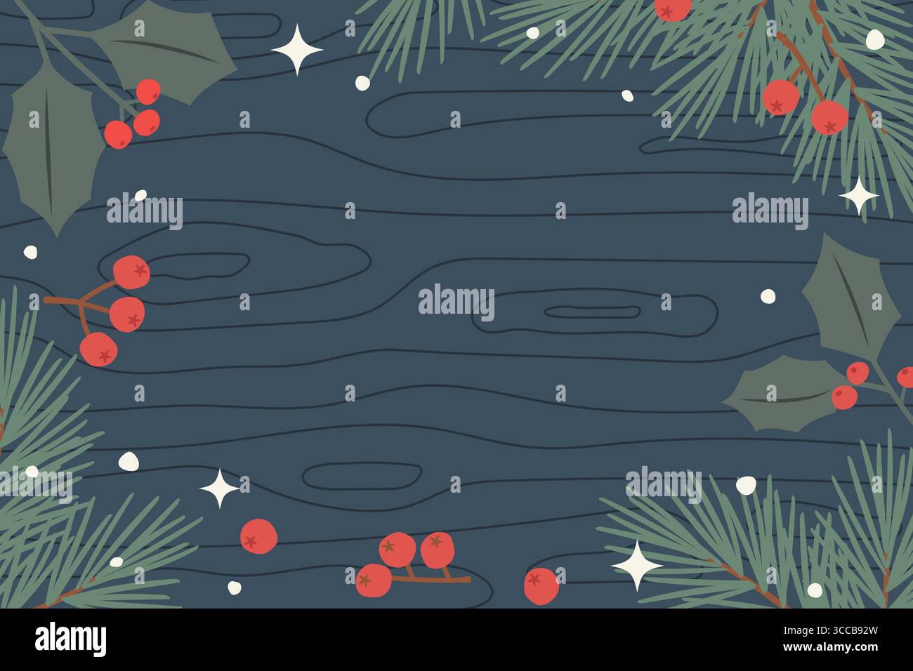 hiver, fond de noël ; branches de sapin, houx, étincelles et neige sur le bureau en bois-illustration vectorielle Illustration de Vecteur