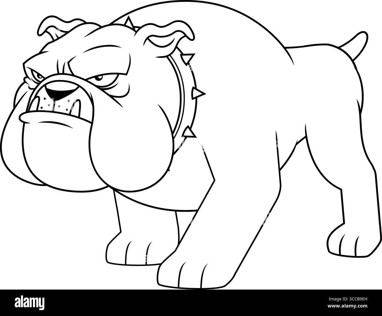 Personnage de dessin animé bouledogue en colère marchant lourd avec un visage grumpy - illustration vectorielle dessinée à la main isolée sur fond transparent Illustration de Vecteur