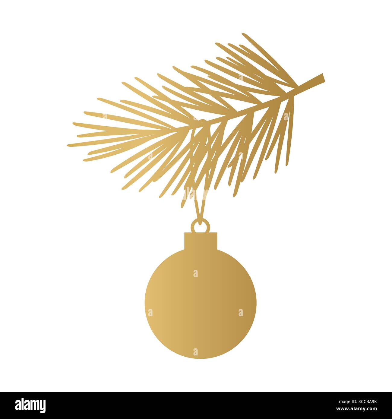 boule de noël dorée suspendue sur une branche de sapin- illustration vectorielle Illustration de Vecteur