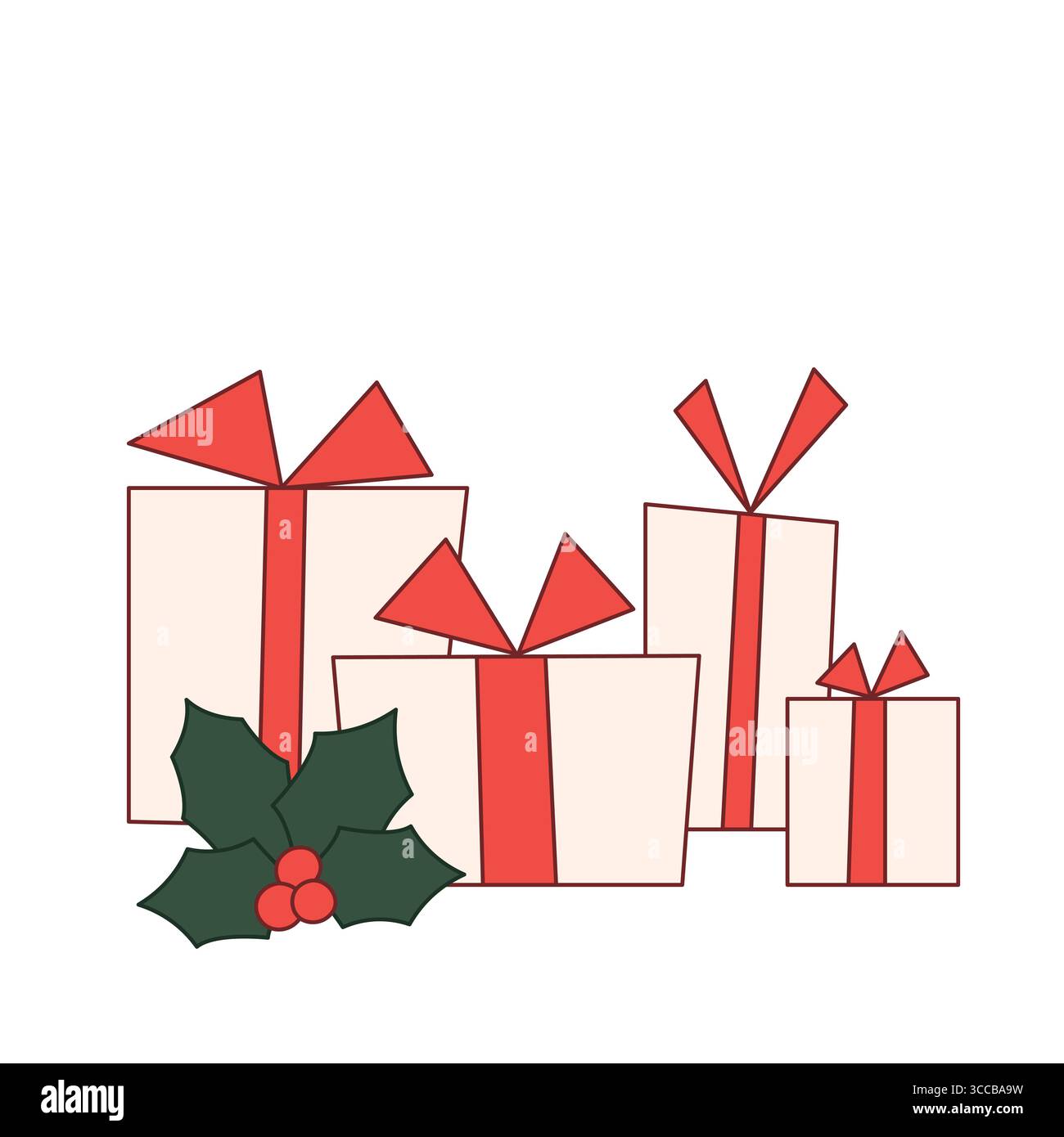 ensemble de cadeaux de noël avec holly berry - illustration vectorielle Illustration de Vecteur