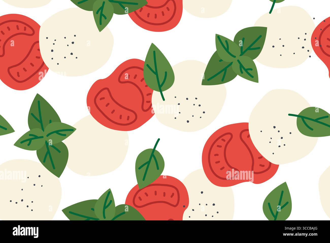 salade caprese modèle sans couture : tomates, fromage mozzarella et feuilles de basilic - illustration vectorielle Illustration de Vecteur