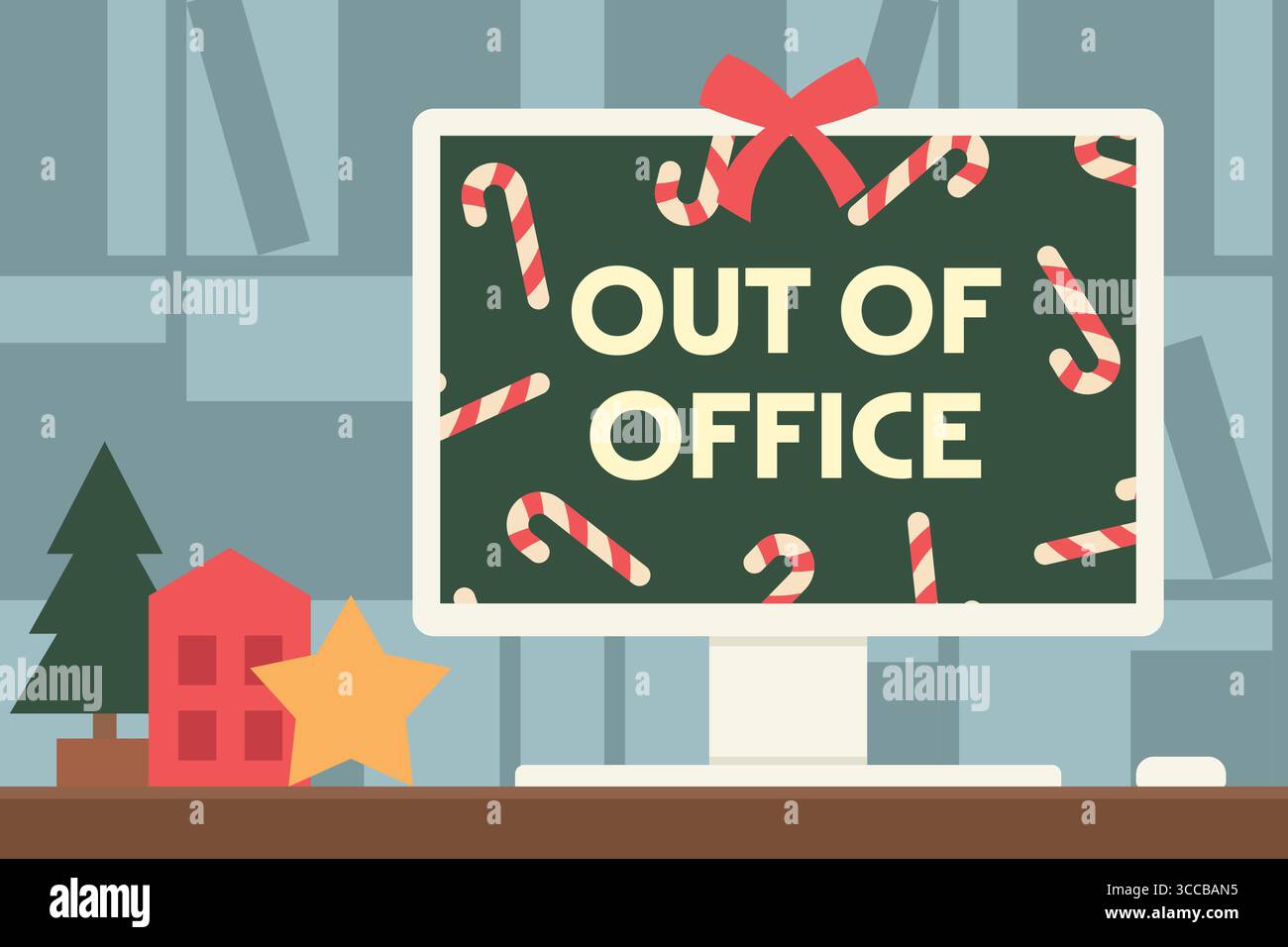 répondeur automatique hors du bureau écrit sur un ordinateur ; hiver, concept de vacances de noël - illustration vectorielle Illustration de Vecteur