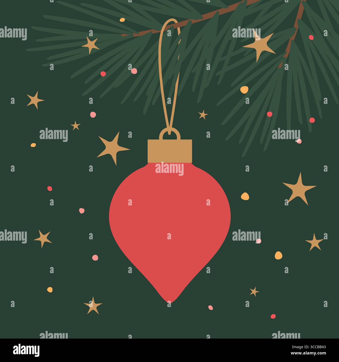 branches de sapin avec boule de noël et pois colorés et étoiles-illustration vectorielle Illustration de Vecteur