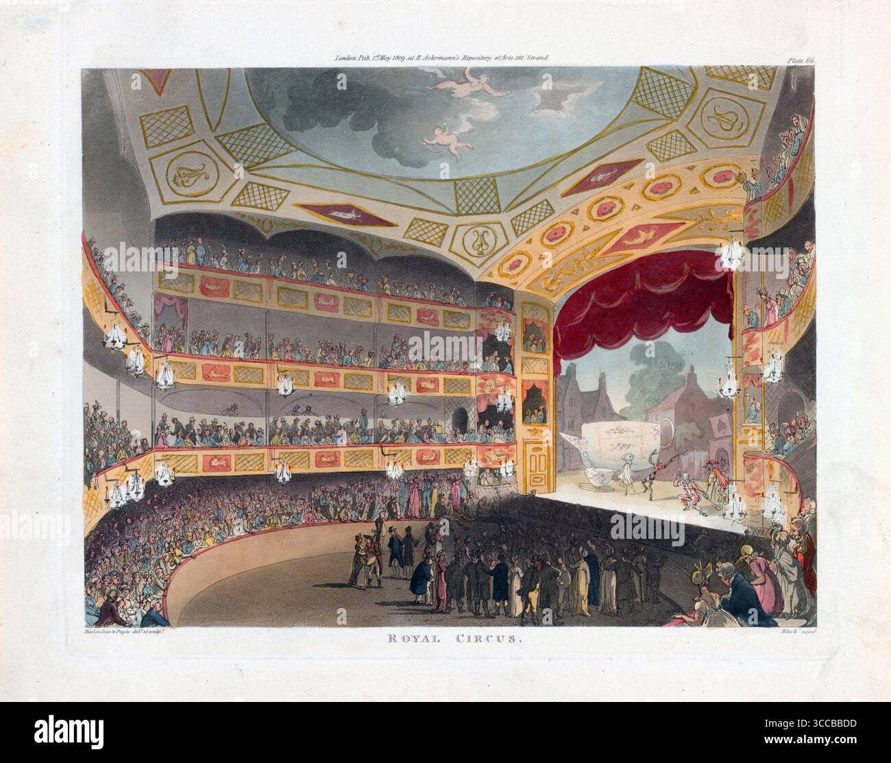Aquatinte gravure aquarelle vue intérieure du Royal Circus Theatre, Southwark Londres 1808 Thomas Rowlandson d'après Augustin Charles Pugin imprimé par John Bluck, publié par Ackermann aquarelle art d'archive vintage print 19e siècle perspective historique, plus tard connu sous le nom de théâtre Surrey Banque D'Images