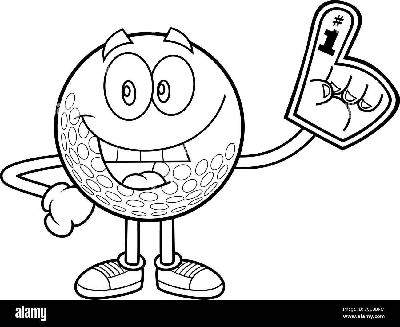 Dessiné Happy Golf Ball personnage de dessin animé montrant Un doigt en mousse numéro un. Illustration vectorielle dessinée à la main isolée sur fond transparent Illustration de Vecteur