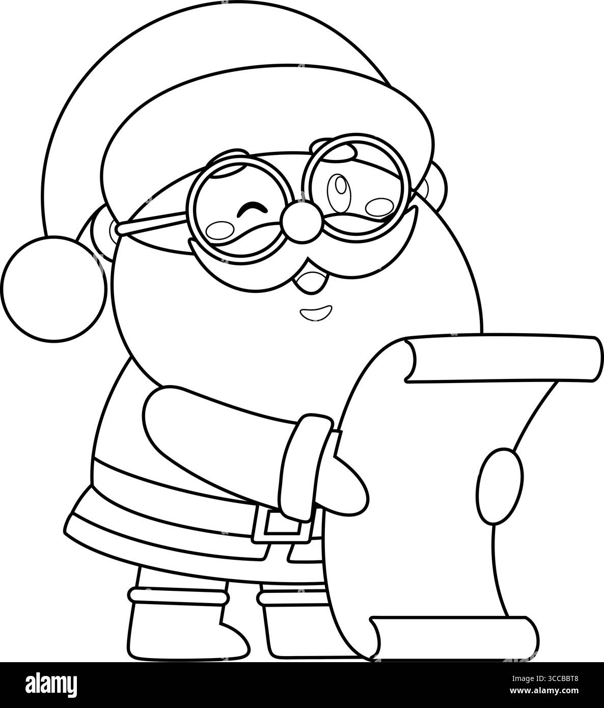 Dessiné joli personnage de dessin animé Père Noël lisant Un rouleau de papier. Illustration vectorielle dessinée à la main isolée sur fond transparent Illustration de Vecteur