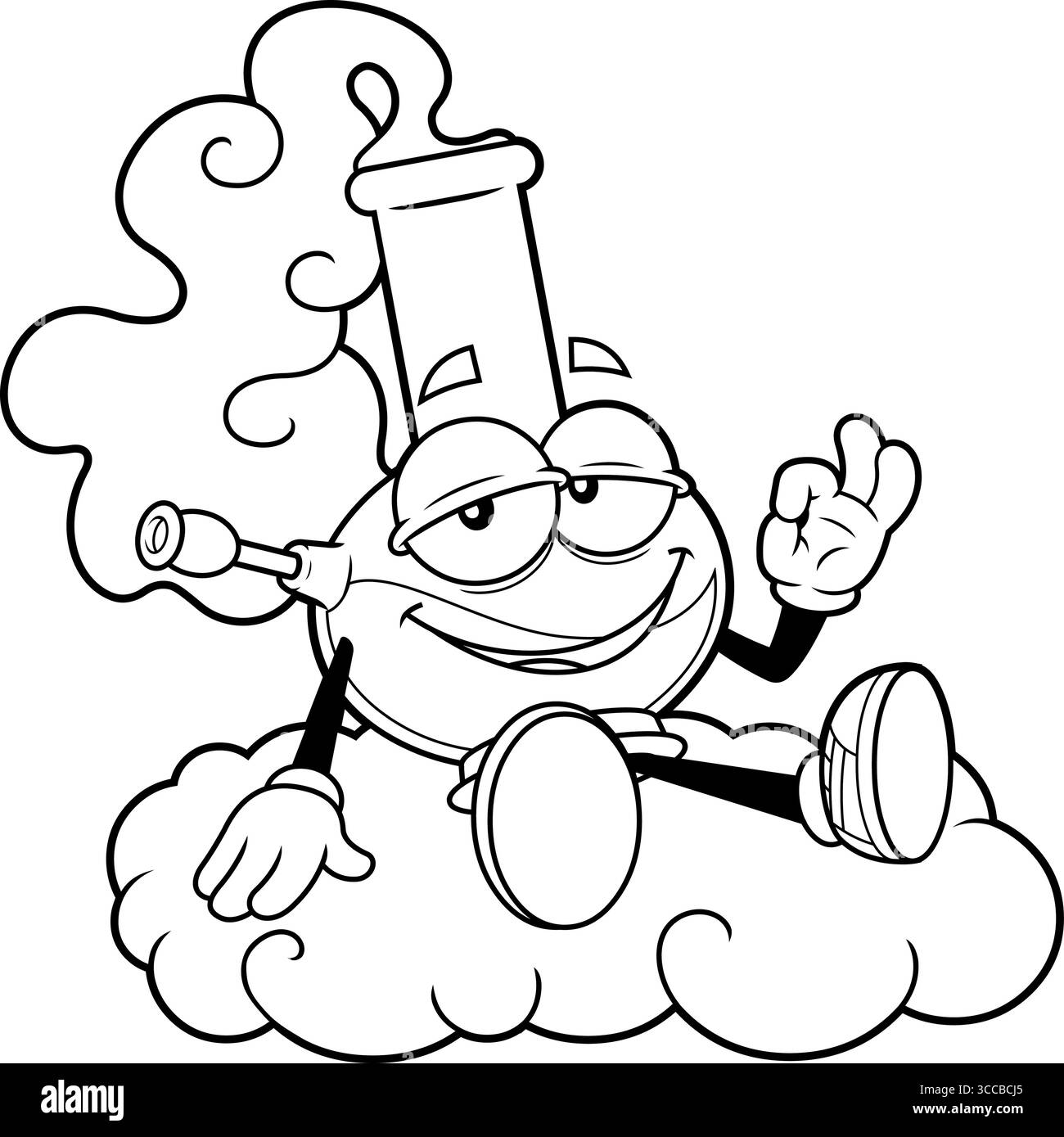 Dessiné marijuana Bong Cartoon personnage gestuel assis sur Un nuage de fumée. Illustration vectorielle dessinée à la main isolée sur fond transparent Illustration de Vecteur