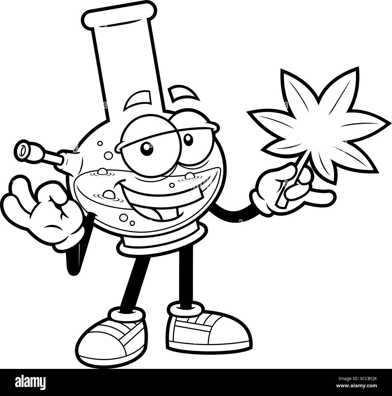 Personnage de marijuana Bong délimité tenant marijuana Leaf et montrant le signe OK. Illustration vectorielle dessinée à la main isolée sur fond transparent Illustration de Vecteur