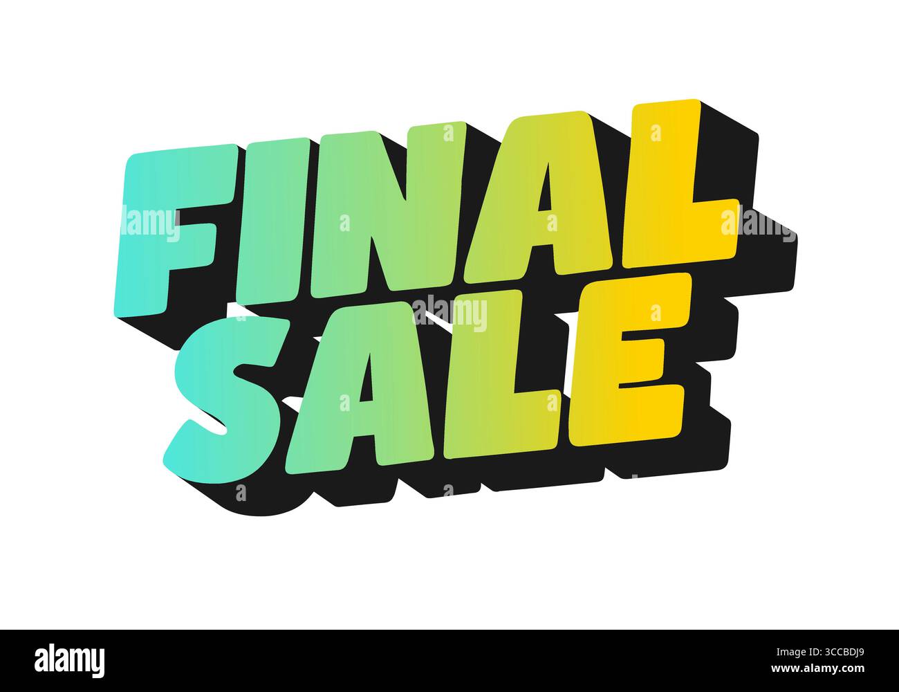 Signe de vente finale brillant et audacieux avec des lettres de dégradé turquoise et citron vert sur un fond blanc, effet 3D ombré, bannière de vente moderne Illustration de Vecteur