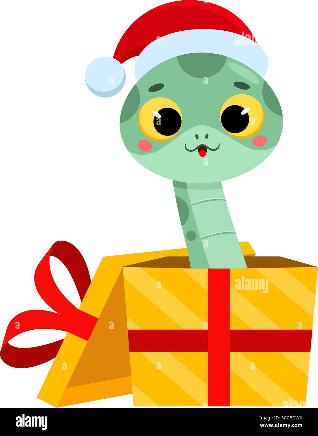 Mignon personnage de dessin animé de serpent du nouvel an chinois avec sortie du Père Noël dans la boîte cadeau. Illustration vectorielle Flat Design isolé sur fond transparent Illustration de Vecteur