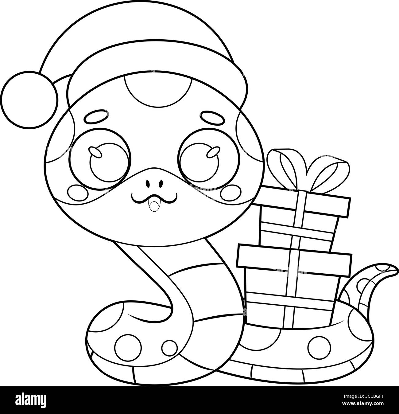Personnage de serpent chinois mignon du nouvel an avec boîtes cadeaux de transport de Père Noël. Illustration vectorielle dessinée à la main isolée sur fond transparent Illustration de Vecteur