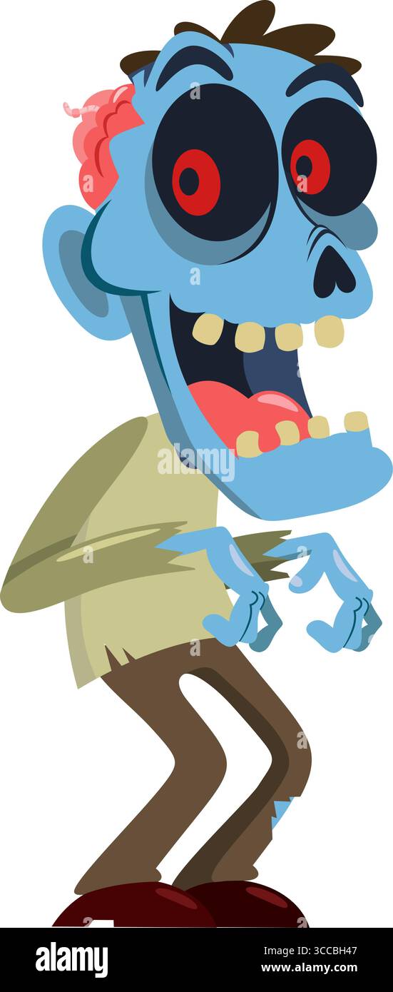 Mignon personnage de dessin animé de Halloween Zombie. Illustration vectorielle Flat Design isolé sur fond transparent Illustration de Vecteur