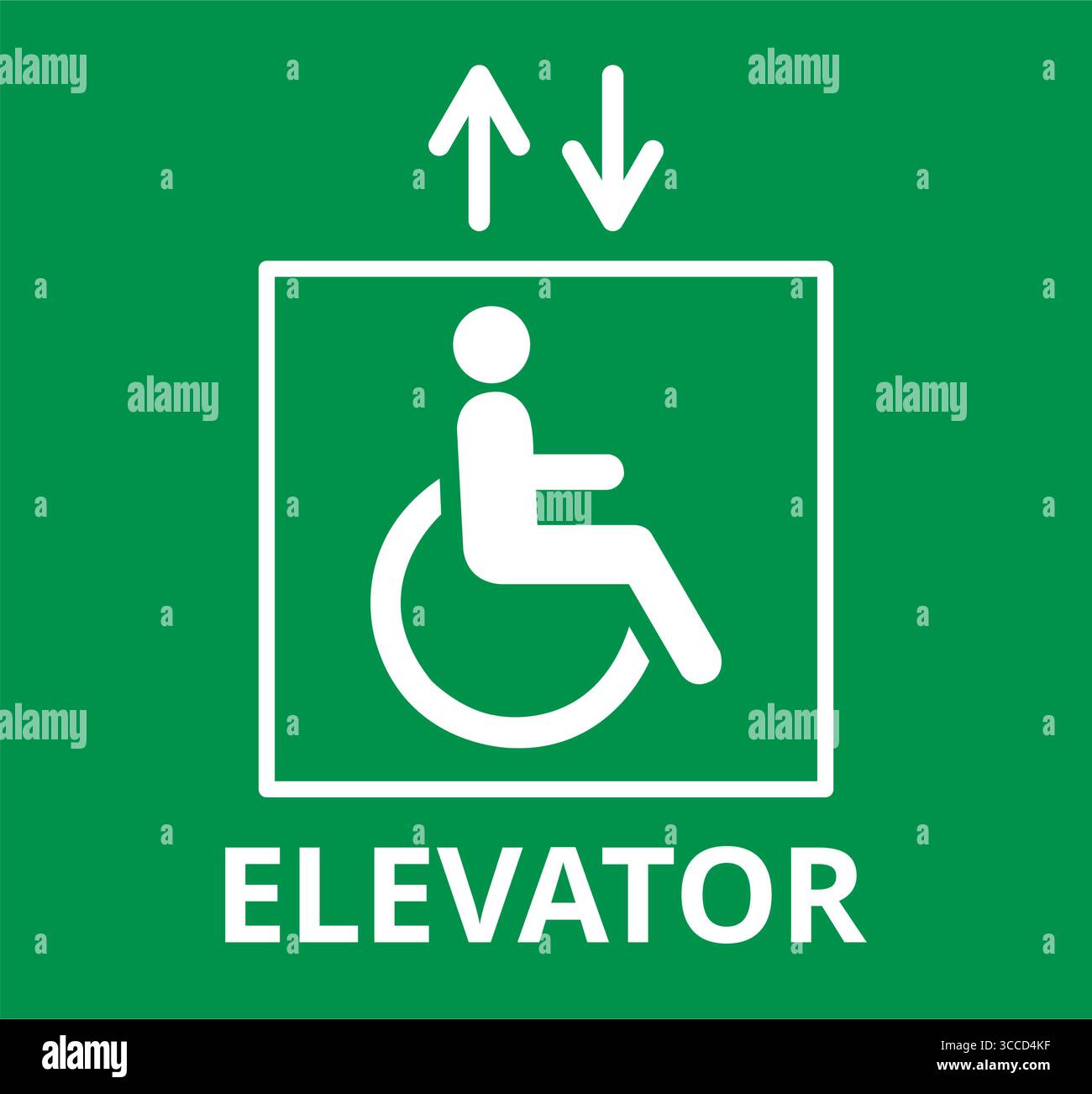 Ascenseur vert pour personne handicapée signe sur un fond blanc Illustration de Vecteur